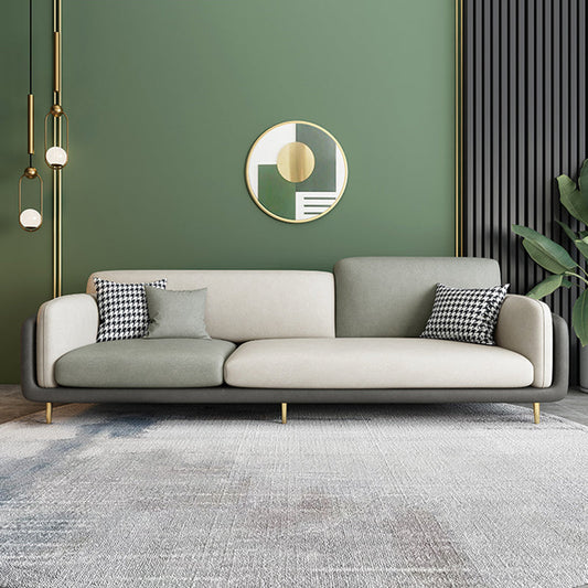 Living Room Faux Leather Sofa Modern Green and White Couch with Brass Legs Clearhalo 'furn' 'furn_sofas' 'Furniture' 'furniture_sofas' 'Living Room Furniture' 'Sofa' 'sofas' 4909074