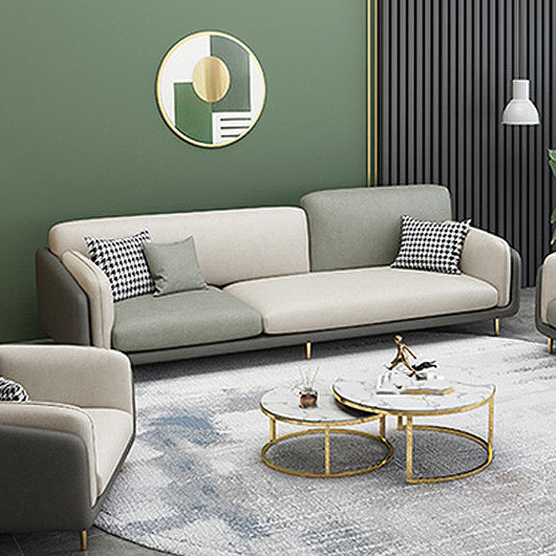 Living Room Faux Leather Sofa Modern Green and White Couch with Brass Legs Clearhalo 'furn' 'furn_sofas' 'Furniture' 'furniture_sofas' 'Living Room Furniture' 'Sofa' 'sofas' 4909075