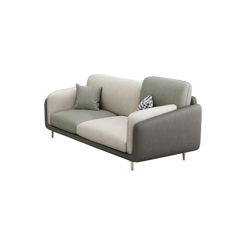 Living Room Faux Leather Sofa Modern Green and White Couch with Brass Legs 73"L x 35"W x 35"H Sponge Clearhalo 'furn' 'furn_sofas' 'Furniture' 'furniture_sofas' 'Living Room Furniture' 'Sofa' 'sofas' 4909080