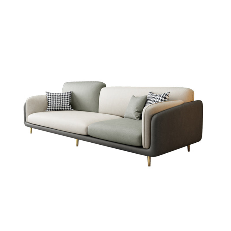 Living Room Faux Leather Sofa Modern Green and White Couch with Brass Legs 85"L x 35"W x 35"H Sponge Clearhalo 'furn' 'furn_sofas' 'Furniture' 'furniture_sofas' 'Living Room Furniture' 'Sofa' 'sofas' 4909082