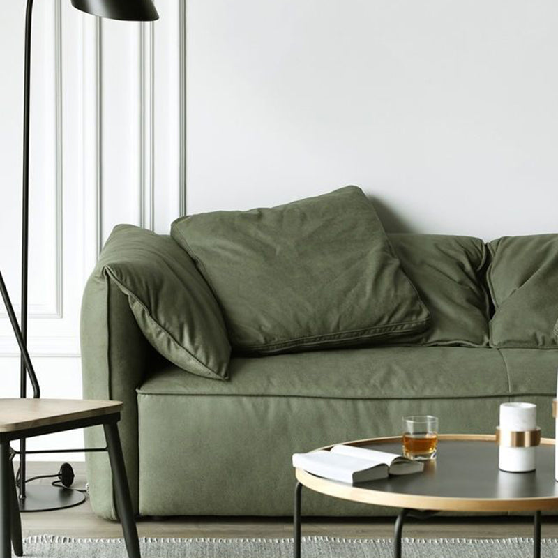 Living Room Faux Leather Settee Green Slipcovered Sofa with Pillow Top Arm Clearhalo 'furn' 'furn_sofas' 'Furniture' 'furniture_sofas' 'Living Room Furniture' 'Sofa' 'sofas' 4909096