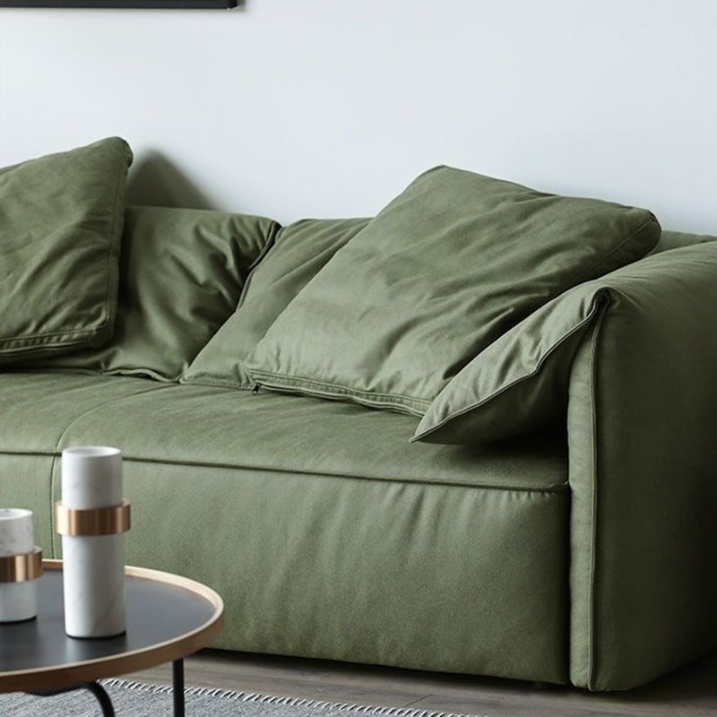 Living Room Faux Leather Settee Green Slipcovered Sofa with Pillow Top Arm Clearhalo 'furn' 'furn_sofas' 'Furniture' 'furniture_sofas' 'Living Room Furniture' 'Sofa' 'sofas' 4909097
