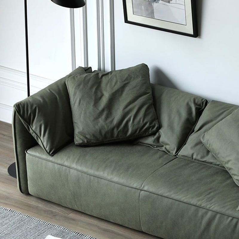 Living Room Faux Leather Settee Green Slipcovered Sofa with Pillow Top Arm Clearhalo 'furn' 'furn_sofas' 'Furniture' 'furniture_sofas' 'Living Room Furniture' 'Sofa' 'sofas' 4909098