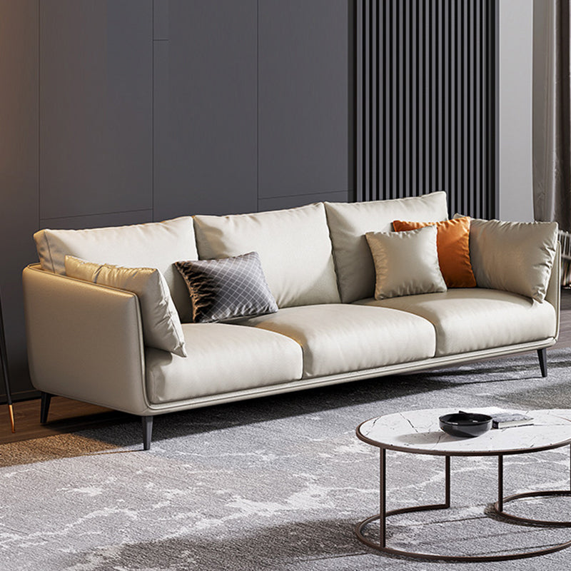 Living Room Genuine Leather Couch Square Arm Sofa with Pillow Back Clearhalo 'furn' 'furn_sofas' 'Furniture' 'furniture_sofas' 'Living Room Furniture' 'Sofa' 'sofas' 4909113