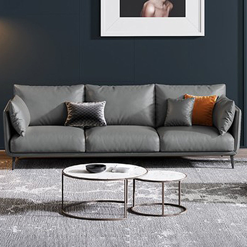 Living Room Genuine Leather Couch Square Arm Sofa with Pillow Back Silver Gray Clearhalo 'furn' 'furn_sofas' 'Furniture' 'furniture_sofas' 'Living Room Furniture' 'Sofa' 'sofas' 4909116