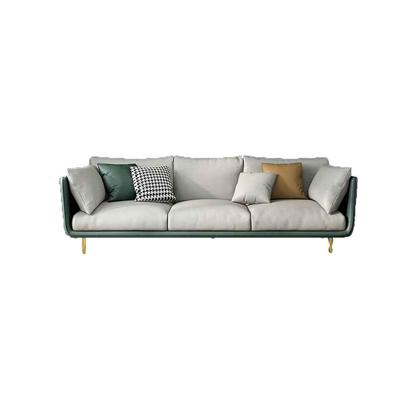 Living Room Genuine Leather Couch Square Arm Sofa with Pillow Back 102''L x36"W x 35"H White Green Clearhalo 'furn' 'furn_sofas' 'Furniture' 'furniture_sofas' 'Living Room Furniture' 'Sofa' 'sofas' 4909117