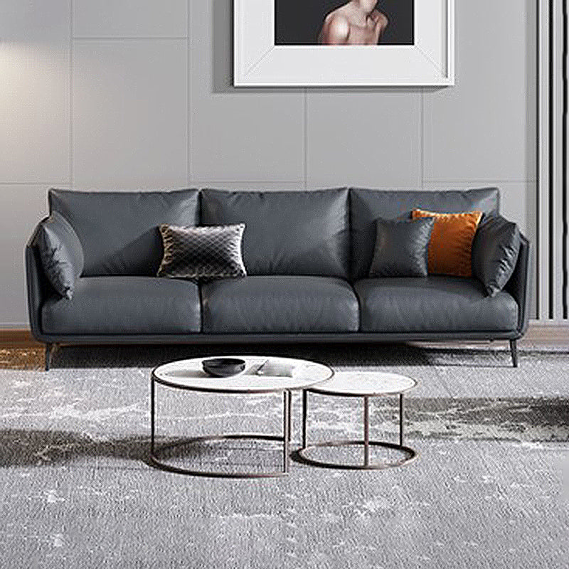 Living Room Genuine Leather Couch Square Arm Sofa with Pillow Back Gray-Blue Clearhalo 'furn' 'furn_sofas' 'Furniture' 'furniture_sofas' 'Living Room Furniture' 'Sofa' 'sofas' 4909122