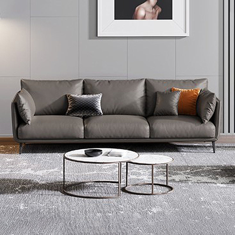 Living Room Genuine Leather Couch Square Arm Sofa with Pillow Back Gray Coffee Clearhalo 'furn' 'furn_sofas' 'Furniture' 'furniture_sofas' 'Living Room Furniture' 'Sofa' 'sofas' 4909124