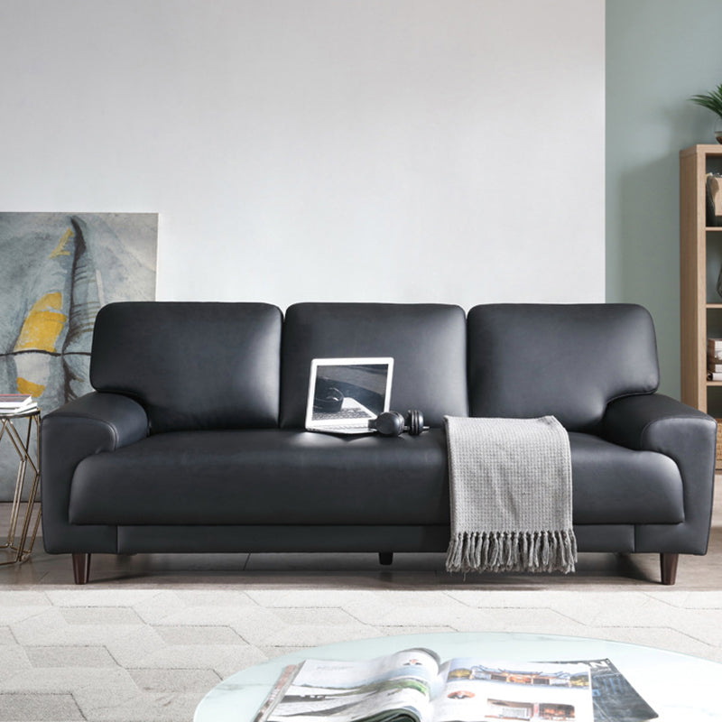 Contemporary Pillow Back Couch Leather Sofa with Solid Wood Legs Clearhalo 'Furniture' 'furniture_sofas' 'Living Room Furniture' 'Sofa' 'sofas' 4909127