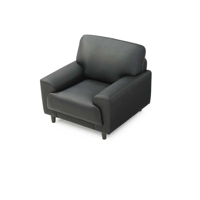 Contemporary Pillow Back Couch Leather Sofa with Solid Wood Legs Black 32"H x 36"L x 34"W Clearhalo 'Furniture' 'furniture_sofas' 'Living Room Furniture' 'Sofa' 'sofas' 4909128