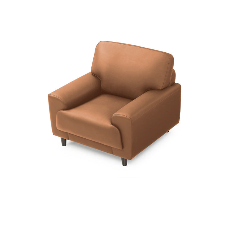 Contemporary Pillow Back Couch Leather Sofa with Solid Wood Legs Taupe 32"H x 36"L x 34"W Clearhalo 'Furniture' 'furniture_sofas' 'Living Room Furniture' 'Sofa' 'sofas' 4909130