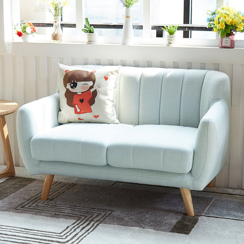 Cotton Blend Pillows Tuxedo Arm Settee Loveseat for Two People 55"L x 29.5"W x 30"H Off-White Clearhalo 'furn' 'furn_sofas' 'Furniture' 'furniture_sofas' 'Living Room Furniture' 'Sofa' 'sofas' 4909146