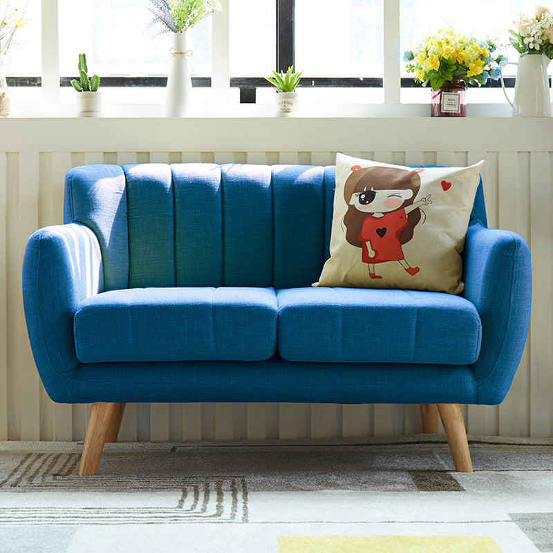 Cotton Blend Pillows Tuxedo Arm Settee Loveseat for Two People Blue Clearhalo 'furn' 'furn_sofas' 'Furniture' 'furniture_sofas' 'Living Room Furniture' 'Sofa' 'sofas' 4909147