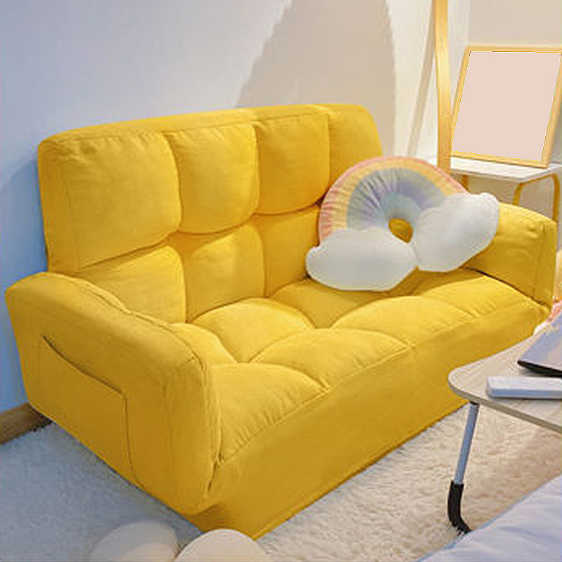 Scandinavian Cotton-Blend Sofa Convertible Tufted Sofa Bed with Pillows 47"L x 24"W x 26"H Yellow Clearhalo 'furn' 'furn_sofas' 'Furniture' 'furniture_sofas' 'Living Room Furniture' 'Sofa' 'sofas' 4909165