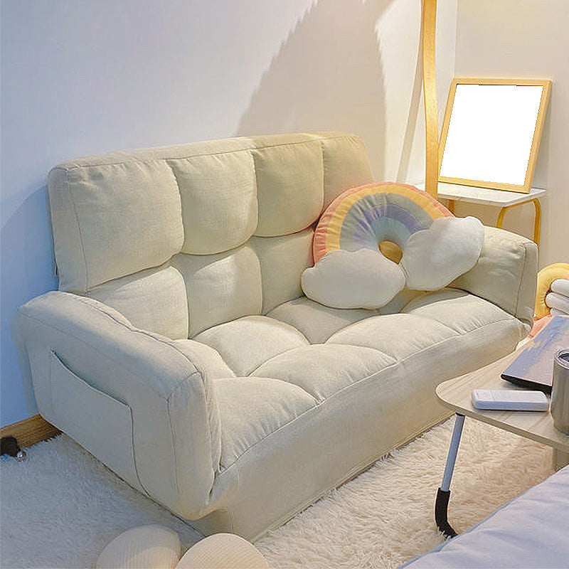 Scandinavian Cotton-Blend Sofa Convertible Tufted Sofa Bed with Pillows 47"L x 24"W x 26"H Off-White Clearhalo 'furn' 'furn_sofas' 'Furniture' 'furniture_sofas' 'Living Room Furniture' 'Sofa' 'sofas' 4909167