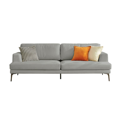 Stain-Resistant Faux Leather Loveseat Recessed Arm Sofa with Metal Legs Grey Clearhalo 'furn' 'furn_sofas' 'Furniture' 'furniture_sofas' 'Living Room Furniture' 'Sofa' 'sofas' 4909188