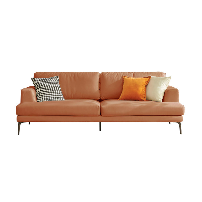 Stain-Resistant Faux Leather Loveseat Recessed Arm Sofa with Metal Legs Orange Clearhalo 'furn' 'furn_sofas' 'Furniture' 'furniture_sofas' 'Living Room Furniture' 'Sofa' 'sofas' 4909190