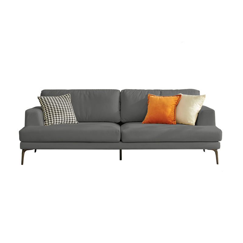 Stain-Resistant Faux Leather Loveseat Recessed Arm Sofa with Metal Legs Dark Gray Clearhalo 'furn' 'furn_sofas' 'Furniture' 'furniture_sofas' 'Living Room Furniture' 'Sofa' 'sofas' 4909191