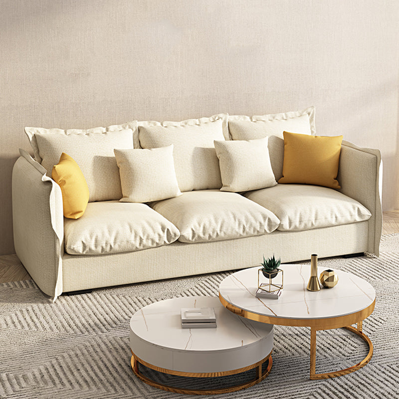 White Faux Leather/Cotton Blend Sofa Square Arm Couch with Pillow Back 94.5"L x 35"W x 27"H Cotton Blend Clearhalo 'furn' 'furn_sofas' 'Furniture' 'furniture_sofas' 'Living Room Furniture' 'Sofa' 'sofas' 4909229