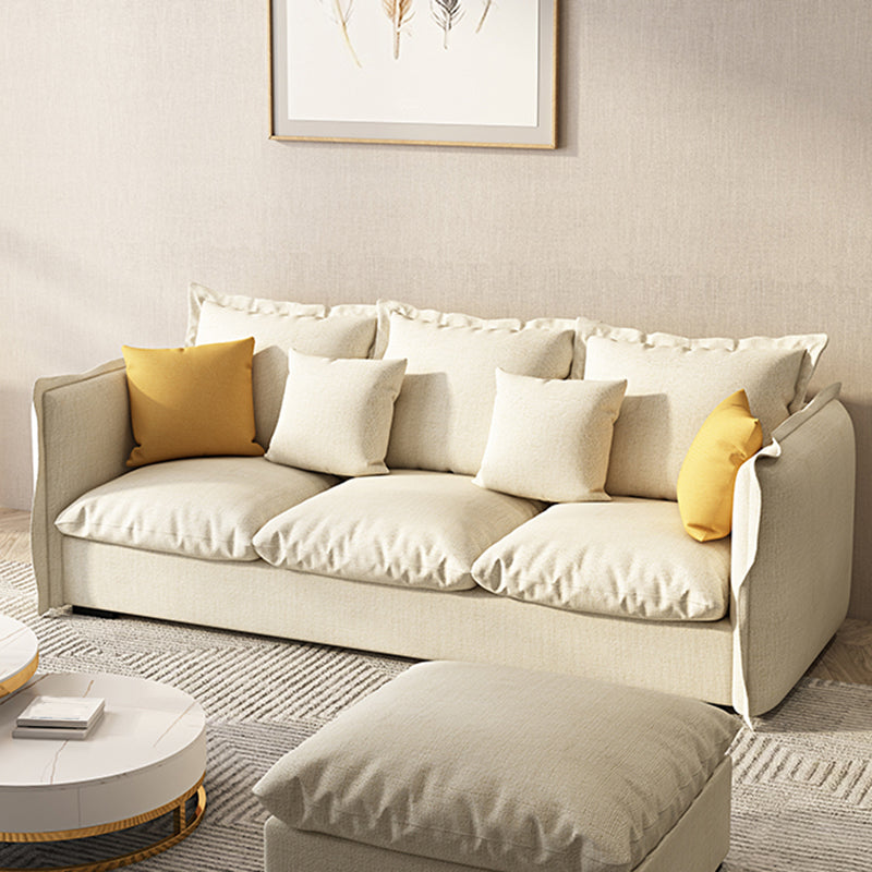 White Faux Leather/Cotton Blend Sofa Square Arm Couch with Pillow Back 83"L x 35"W x 27"H Cotton Blend Clearhalo 'furn' 'furn_sofas' 'Furniture' 'furniture_sofas' 'Living Room Furniture' 'Sofa' 'sofas' 4909231