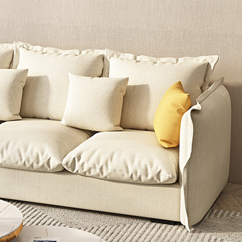 White Faux Leather/Cotton Blend Sofa Square Arm Couch with Pillow Back Clearhalo 'furn' 'furn_sofas' 'Furniture' 'furniture_sofas' 'Living Room Furniture' 'Sofa' 'sofas' 4909235