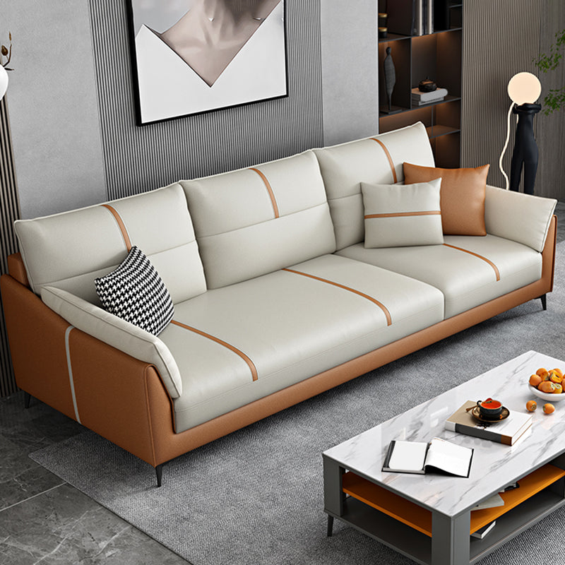 Living Room Pillow Top Arm Sofa Orange and White Cushion Back Couch 83"L x 33"W x 33.5"H Clearhalo 'furn' 'furn_sofas' 'Furniture' 'furniture_sofas' 'Living Room Furniture' 'Sofa' 'sofas' 4909242