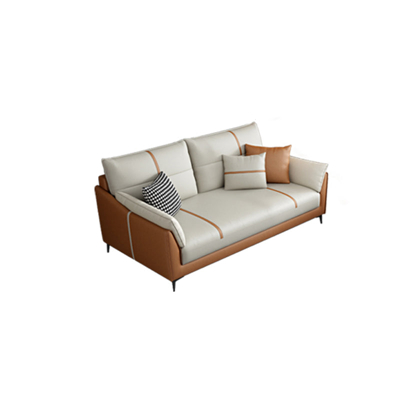 Living Room Pillow Top Arm Sofa Orange and White Cushion Back Couch 64"L x 33"W x 33.5"H Nappa Clearhalo 'furn' 'furn_sofas' 'Furniture' 'furniture_sofas' 'Living Room Furniture' 'Sofa' 'sofas' 4909246