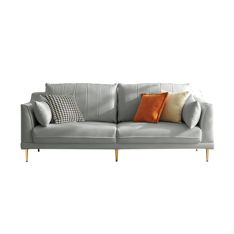Contemporary Square Arm Loveseat Living Room Faux Leather Sofa with Brass Legs Grey Clearhalo 'furn' 'furn_sofas' 'Furniture' 'furniture_sofas' 'Living Room Furniture' 'Sofa' 'sofas' 4909258