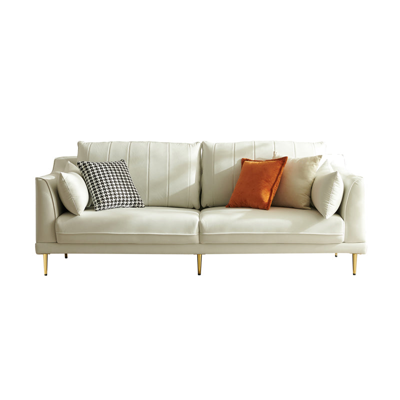 Contemporary Square Arm Loveseat Living Room Faux Leather Sofa with Brass Legs Off-White Sponge Clearhalo 'furn' 'furn_sofas' 'Furniture' 'furniture_sofas' 'Living Room Furniture' 'Sofa' 'sofas' 4909260
