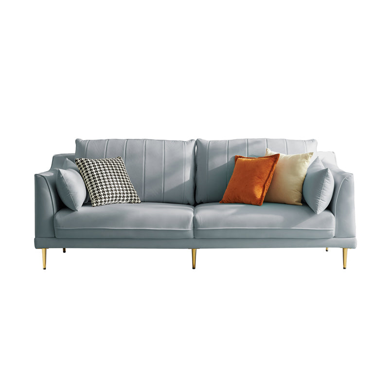 Contemporary Square Arm Loveseat Living Room Faux Leather Sofa with Brass Legs Blue-Gray Clearhalo 'furn' 'furn_sofas' 'Furniture' 'furniture_sofas' 'Living Room Furniture' 'Sofa' 'sofas' 4909262
