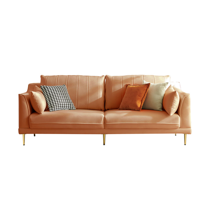 Contemporary Square Arm Loveseat Living Room Faux Leather Sofa with Brass Legs Orange Clearhalo 'furn' 'furn_sofas' 'Furniture' 'furniture_sofas' 'Living Room Furniture' 'Sofa' 'sofas' 4909263
