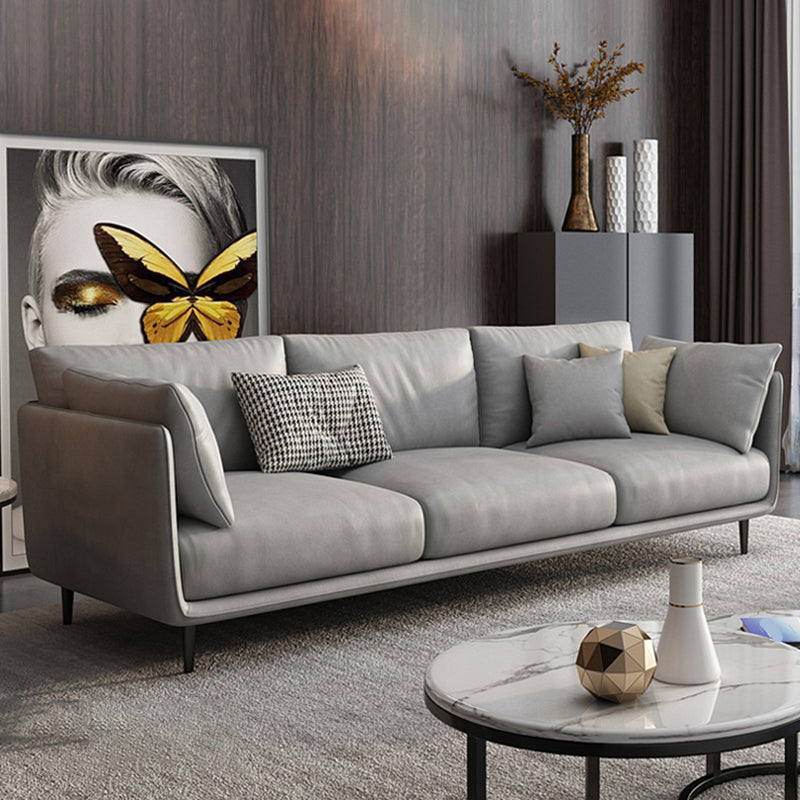 Living Room Square Arm Standard Sofa Light Gray Stain-Resistant Couch 87"L x 35"W x 35"H Faux Leather Latex Clearhalo 'furn' 'furn_sofas' 'Furniture' 'furniture_sofas' 'Living Room Furniture' 'Sofa' 'sofas' 4909284