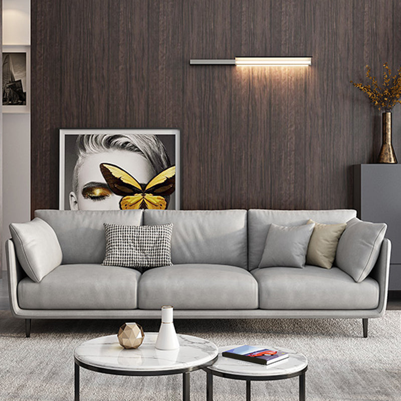 Living Room Square Arm Standard Sofa Light Gray Stain-Resistant Couch 87"L x 35"W x 35"H Cotton Sponge Clearhalo 'furn' 'furn_sofas' 'Furniture' 'furniture_sofas' 'Living Room Furniture' 'Sofa' 'sofas' 4909285