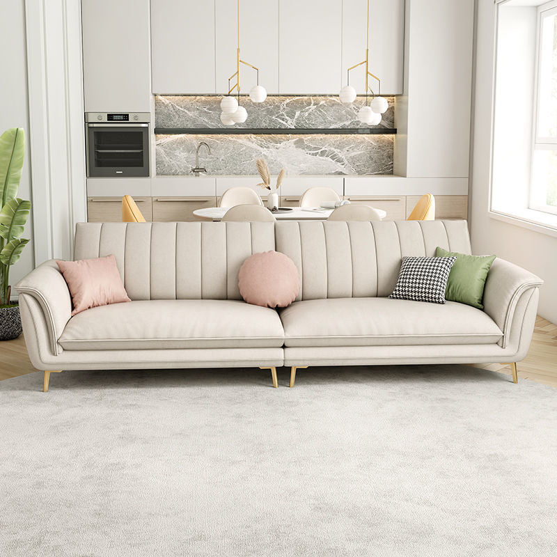 Contemporary White Sofa Waterproof Sewn Pillow Back Couch with Metal Legs 87"L x 36"W x 33.5"H Faux Leather Latex Clearhalo 'furn' 'furn_sofas' 'Furniture' 'furniture_sofas' 'Living Room Furniture' 'Sofa' 'sofas' 4909319