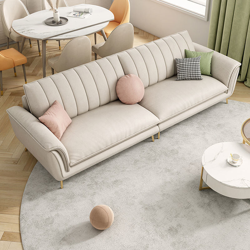 Contemporary White Sofa Waterproof Sewn Pillow Back Couch with Metal Legs 87"L x 36"W x 33.5"H Velvet Sponge Clearhalo 'furn' 'furn_sofas' 'Furniture' 'furniture_sofas' 'Living Room Furniture' 'Sofa' 'sofas' 4909329