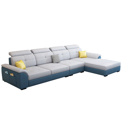 L-shape Faux Leather/Linen Sectionals with Reversible Chaise and Storage Blue Clearhalo 'furn' 'furn_sectionals' 'Furniture' 'furniture_sectionals' 'Living Room Furniture' 'Sectionals' 4909336