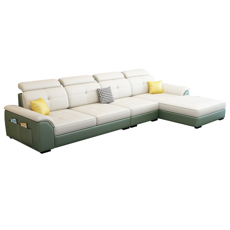 L-shape Faux Leather/Linen Sectionals with Reversible Chaise and Storage Green Clearhalo 'furn' 'furn_sectionals' 'Furniture' 'furniture_sectionals' 'Living Room Furniture' 'Sectionals' 4909338