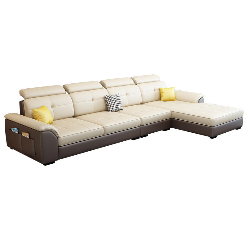 L-shape Faux Leather/Linen Sectionals with Reversible Chaise and Storage Yellow Clearhalo 'furn' 'furn_sectionals' 'Furniture' 'furniture_sectionals' 'Living Room Furniture' 'Sectionals' 4909342