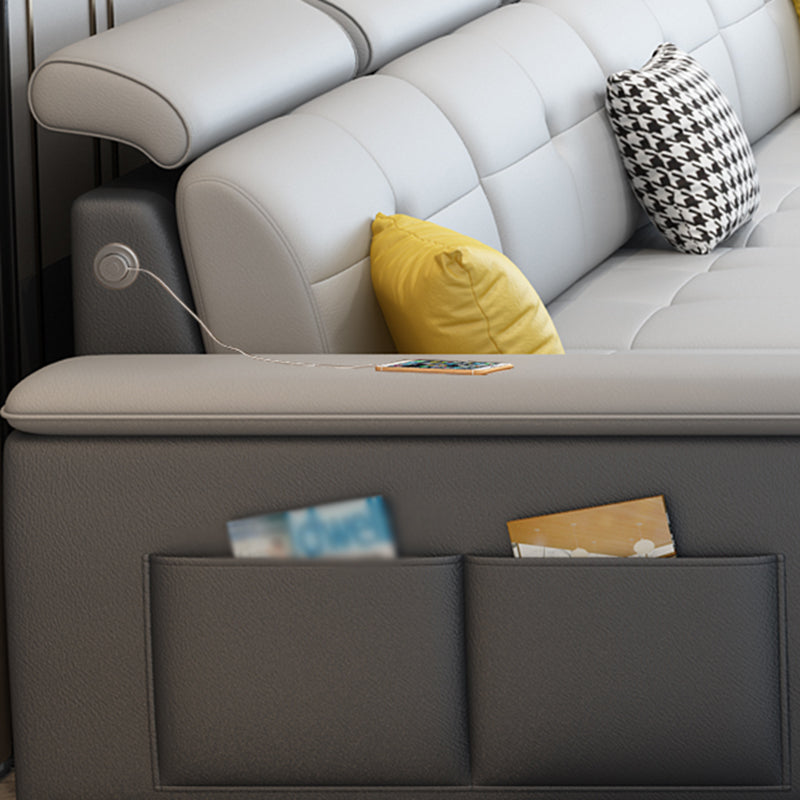 L-shape Faux Leather/Linen Sectionals with Reversible Chaise and Storage Clearhalo 'furn' 'furn_sectionals' 'Furniture' 'furniture_sectionals' 'Living Room Furniture' 'Sectionals' 4909343