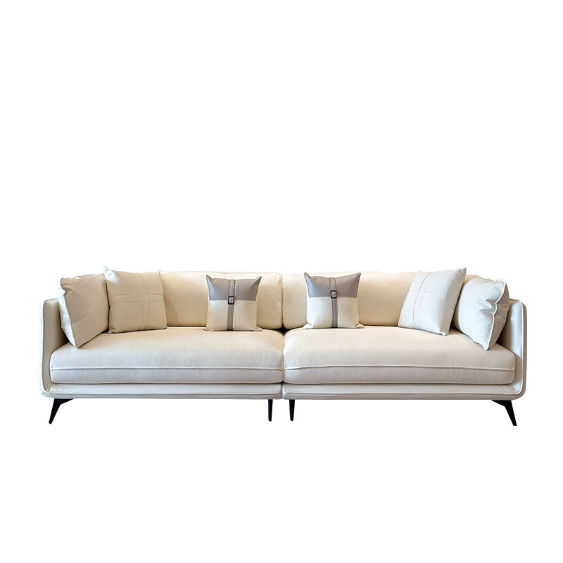Modern Stain-Resistant Faux Leather Sofa Square Arm Sectional for Apartment 94.5"L x 35"W x 31"H Off-White Clearhalo 'furn' 'furn_sectionals' 'Furniture' 'furniture_sectionals' 'Living Room Furniture' 'Sectionals' 4909511