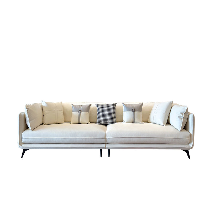 Modern Stain-Resistant Faux Leather Sofa Square Arm Sectional for Apartment 31"H x 110"L x 35.5"W Off-White Clearhalo 'furn' 'furn_sectionals' 'Furniture' 'furniture_sectionals' 'Living Room Furniture' 'Sectionals' 4909514