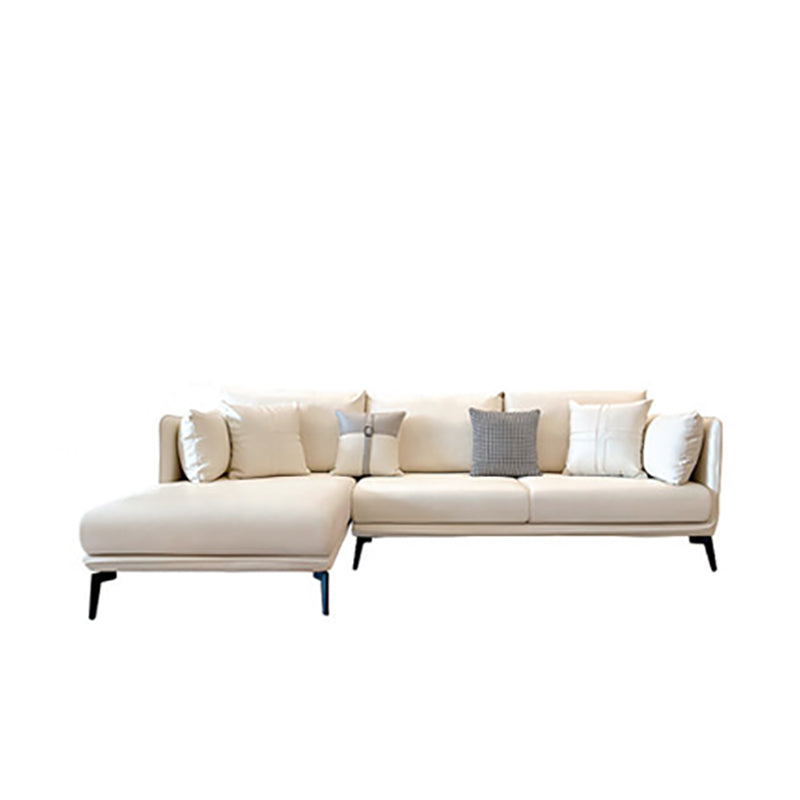 Modern Stain-Resistant Faux Leather Sofa Square Arm Sectional for Apartment 114"L x 69"W x 31"H Off-White Clearhalo 'furn' 'furn_sectionals' 'Furniture' 'furniture_sectionals' 'Living Room Furniture' 'Sectionals' 4909518