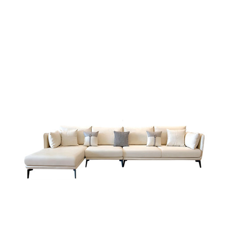 Modern Stain-Resistant Faux Leather Sofa Square Arm Sectional for Apartment 140"L x 69"W x 31"H Off-White Clearhalo 'furn' 'furn_sectionals' 'Furniture' 'furniture_sectionals' 'Living Room Furniture' 'Sectionals' 4909519