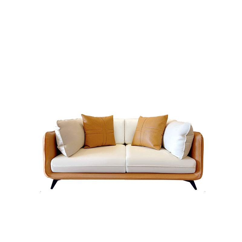 Modern Stain-Resistant Faux Leather Sofa Square Arm Sectional for Apartment 71"L x 35"W x 31"H Orange White Clearhalo 'furn' 'furn_sectionals' 'Furniture' 'furniture_sectionals' 'Living Room Furniture' 'Sectionals' 4909521
