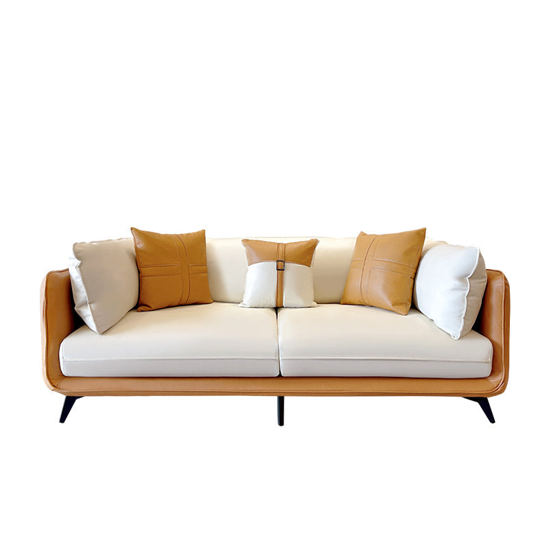 Modern Stain-Resistant Faux Leather Sofa Square Arm Sectional for Apartment 87"L x 35"W x 31"H Orange White Clearhalo 'furn' 'furn_sectionals' 'Furniture' 'furniture_sectionals' 'Living Room Furniture' 'Sectionals' 4909524