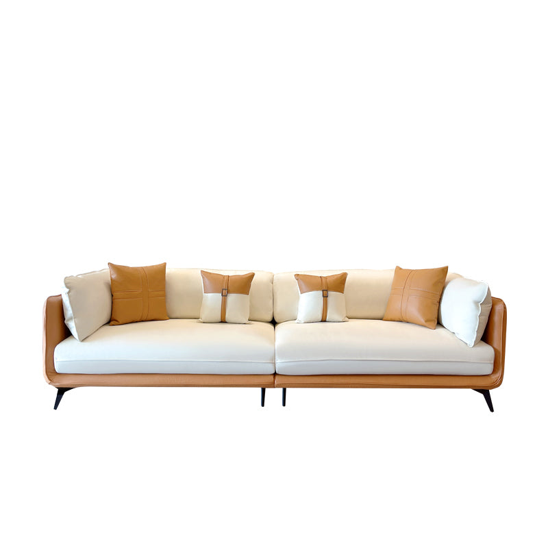 Modern Stain-Resistant Faux Leather Sofa Square Arm Sectional for Apartment 94.5"L x 35"W x 31"H Orange White Clearhalo 'furn' 'furn_sectionals' 'Furniture' 'furniture_sectionals' 'Living Room Furniture' 'Sectionals' 4909525