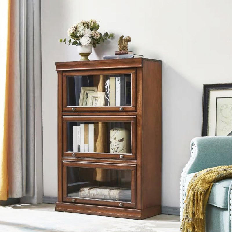 12.80"W Bookcase Contemporary Style Solid Wood Bookshelf for Home Office with Doors 23.6"L x 12.8"W x 47.6"H Brown Clearhalo 'Bookcases' 'furn' 'furn_bookcases' 'Furniture' 'furniture_bookcases' 'Office Furniture' 4909541