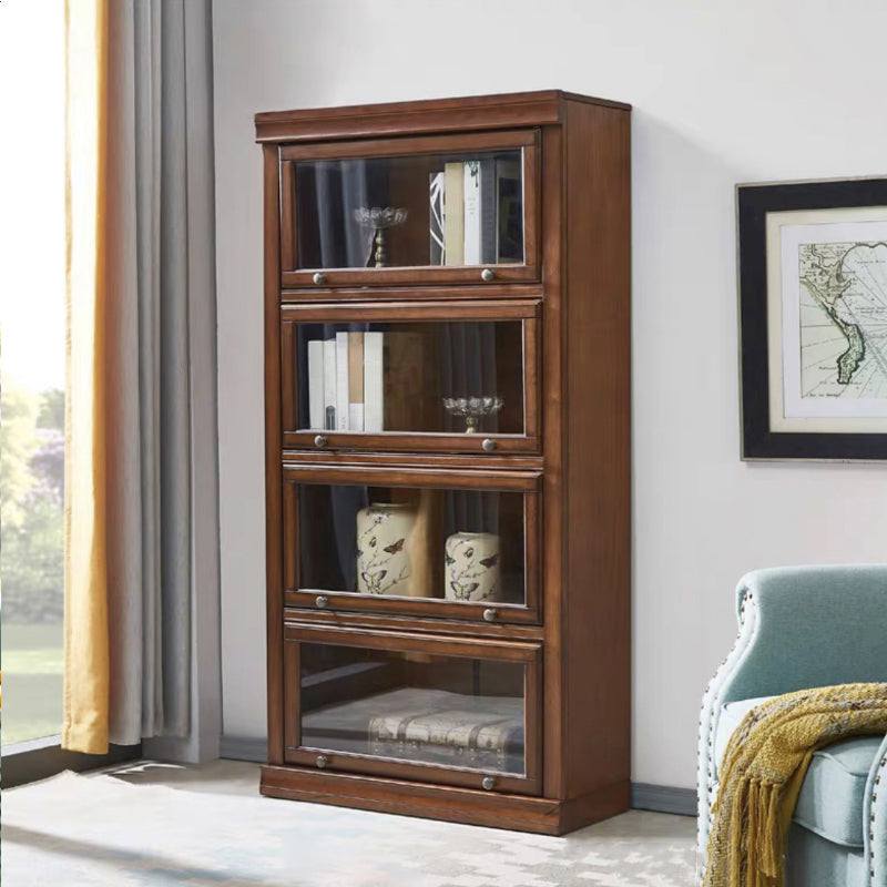 12.80"W Bookcase Contemporary Style Solid Wood Bookshelf for Home Office with Doors 23.6"L x 12.8"W x 62.2"H Brown Clearhalo 'Bookcases' 'furn' 'furn_bookcases' 'Furniture' 'furniture_bookcases' 'Office Furniture' 4909546