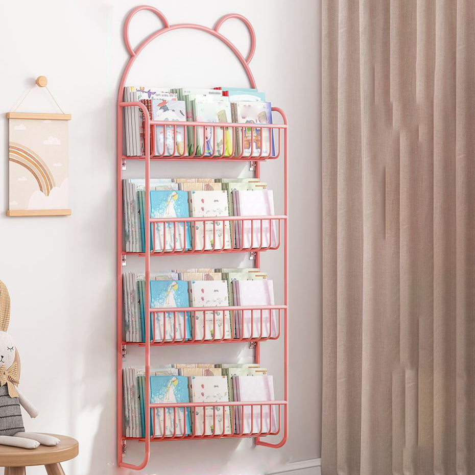 Contemporary Wall Mounted Bookshelf Metal Closed Back Bookcase for Home 20.9"L x 4.3"W x 56.3"H Pink Clearhalo 'Bookcases' 'furn' 'furn_bookcases' 'Furniture' 'furniture_bookcases' 'Office Furniture' 4909585