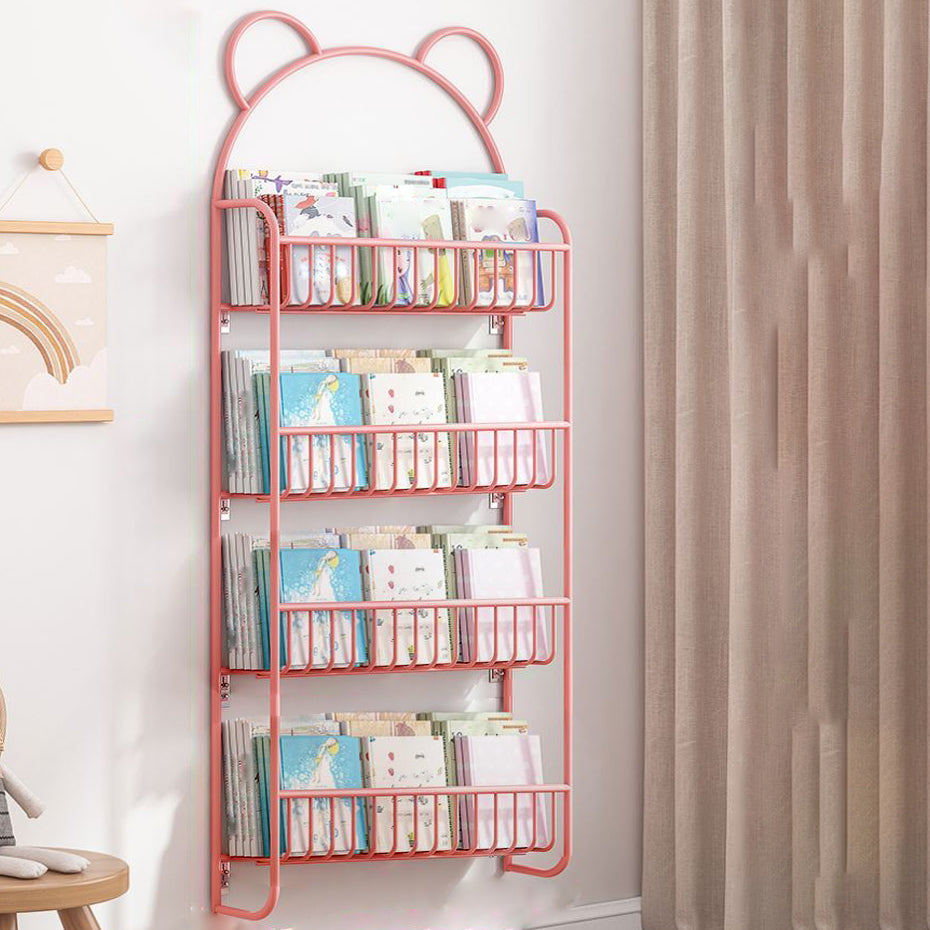Contemporary Wall Mounted Bookshelf Metal Closed Back Bookcase for Home 26.4"L x 4.3"W x 60.2"H Pink Clearhalo 'Bookcases' 'furn' 'furn_bookcases' 'Furniture' 'furniture_bookcases' 'Office Furniture' 4909586